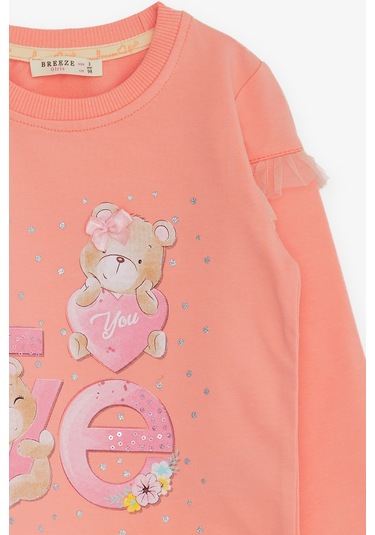 Breeze Kız Çocuk Sweatshirt Ayıcık Baskılı 1-4 Yaş, Somon