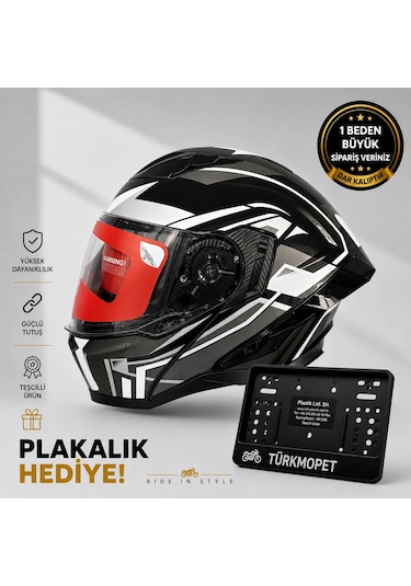 Mh Sports Çene Açılır Güneş Vizörlü Kask + Plakalık Siyah