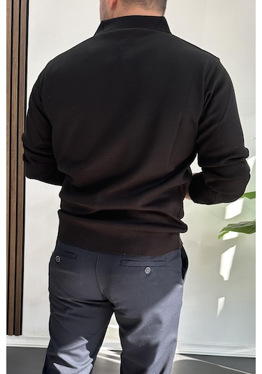 Erkek Düğmeli Polo Yaka Kazak Siyah Edw231 Siyah