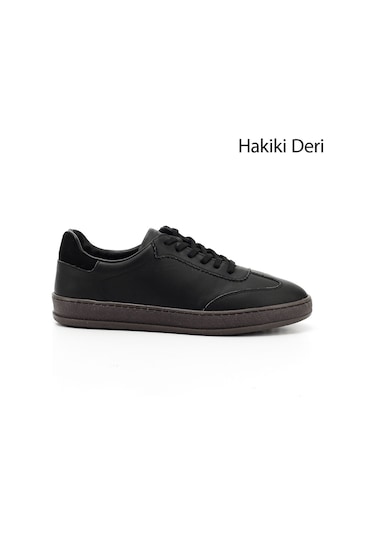 Gönderi R Siyah Bağcıklı Hakiki Deri Sneaker Siyah