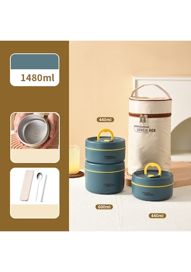 2 Adet Küçük + Büyük + Çatal Bıçak Takımı + Isınma Çantası 304 Paslanmaz Çelik Yalıtımlı Öğle Yemeği Kutusu İşe Gidip Gelmek İçin Öğle Yemeği Kutusu Mavi