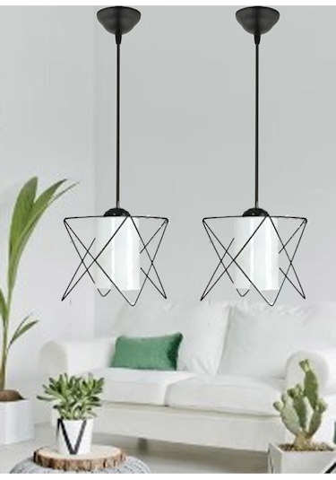 Trend Kitchen 2 Adet Zigzag White Glass One Mutfak, Antre, Koridor, Avize Siyah