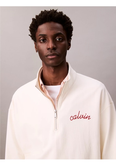 Calvin Klein Erkek Yarım Fermuarlı Logolu Sweatshirt - Mavi-8783 Blue Jean Calvin Klein Erkek Yarım Fermuarlı Logolu Sweatshirt - Mavi-8783 Blue Jean