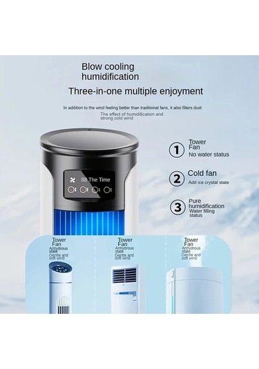 Motion003 Beyaz Ortam Işığı Soğutmalı Nemlendirilebilir Taşınabilir Klima Fanı Usb Fan 3ü 1 Arada Ofis Ve Ev Kullanımı İçin