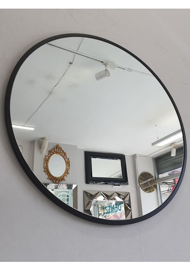 Ayna Denizi Circle Eighty Black Model Siyah Renk Metal Çerçeveli Yuvarlak Dekoratif Ayna Siyah
