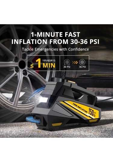 Fastbuy Turcoshop11 Carsun 150psı Taşınabilir Kompresör Dijital Lastik Pompası Led Işık 3 Nozul 12v