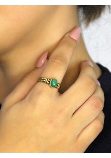 Doğal Taş Yeşil Akik Doğal Taşlı Antik Model Kadın Ayarlanabillir Yüzük Euy81ya Yeşil