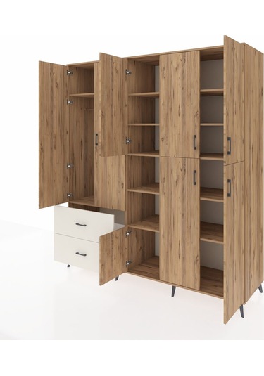 Kronos Dolap 12 Raflı 2 Çekmeceli Tek Askılı 220x59x243 Çam-çam/aytaşı Atlas Çam/aytası