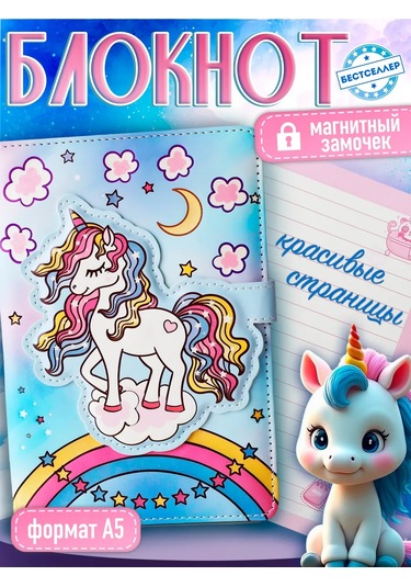 Bestseller Kızlar İçin Manyetik Kapaklı A5 Defter Unicorn 177714613 Açık Mavi