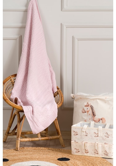 Toffy Toz Pembe Düz Örgü Bebek Battaniyesi 100x100 Pembe