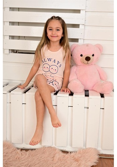 kız çocuk askılı pijama takımı always smile somon