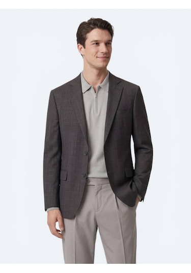 Kip Renkli Mikro Modern Fit Yün Karışımlı Ceket