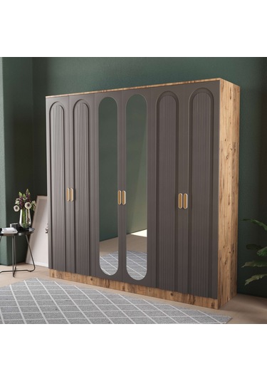 Mila 6 Kapaklı Eko Gardırop - Mdf Kapak Antrasit