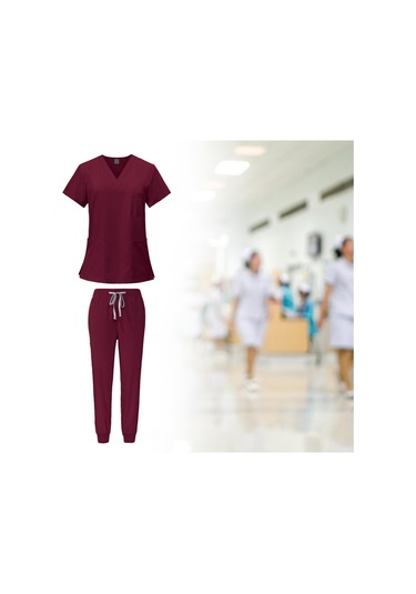 Suntek Kadın Üniforma Scrubs Set Üstü Ve L-kırmızı