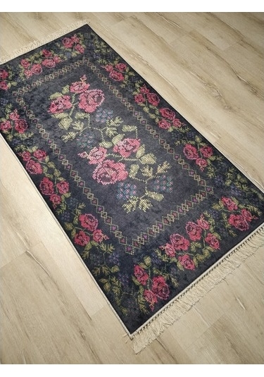 Yamalı Home Style Deri Taban Siyah Kırmızı Pr5616-80X150 Siyah