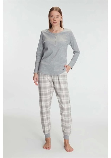 Anıl Pamuklu Uzun Kol Pijama Takımı Gri