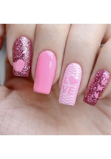 Kısa Parlak Avrupa Tarzı Giyilebilir Tırnaklar Yeni Günlük Pembe Aşk Tatlısı Tüm Uyumlu Manikür 24 Adet Sahte Tırnak Dahil Aletler Ys355