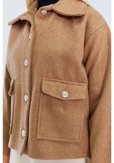 4410 Kadın Balık Sırtı Kısa Kaban Camel CAMEL