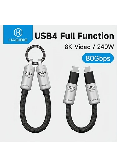 Honeybeeshop Hagibis Gri Usb4 Veri Kablosu Anahtarlik Askisi Usb C Usb C Sarj 80gbps 15cm