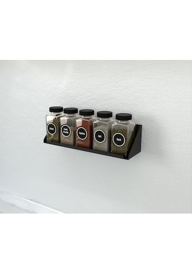 Aju Modern Baharat Rafı, Minimalist Mutfak Depolama, Metal Duvar Baharat Rafı, Mutfak Düzenleyici Raf Siyah