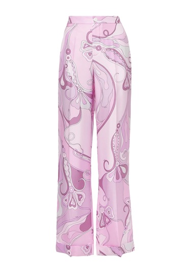 Pucci Orkide Desenli Ipek Twill Pantolon Pembe