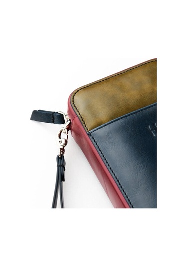 Carlye Hakiki Deri Lacivert Haki Uniseks Ön Cepli Bileklikli Fermuarlı Rfid Korumalı Çanta Lacivert