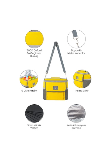 Best Çanta Pro+ 10 Litre Termos Piknik Çantası Yalıtımlı Termal Soğutucu Buzluk Çanta Sarı