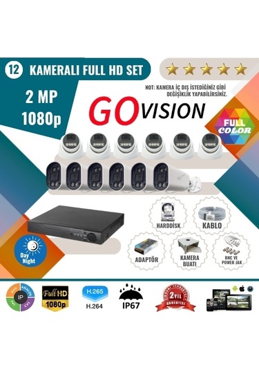 Go Vision 12'li 2mp Ahd Güvenlik Kamera Seti Full Hd, Gece Görüşlü, Kayıt Cihazı Dahil 500 Gb