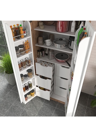 90 Derece Açılabilir 2 Kapaklı, 6 Çekmeceli, Kavanoz Raflı Kiler Ve Erzak Mutfak Dolabı Atlantik Çam Beyaz 90 Derece Açılabilir 2 Kapaklı, 6 Çekmeceli, Kavanoz Raflı Kiler Ve Erzak Mutfak Dolabı Atlantik Çam Beyaz