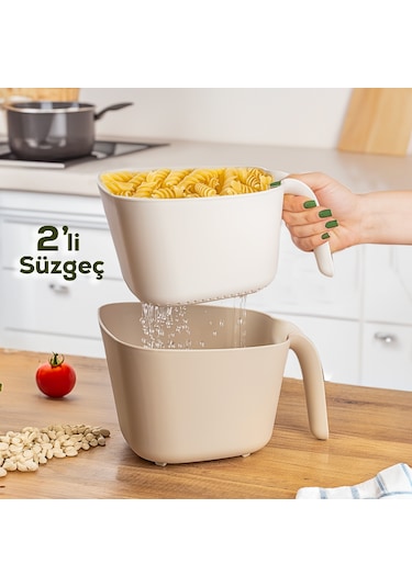 Porsima G-575 2 Parça Çok Amaçlı Plastik Süzgeç Bej Beyaz