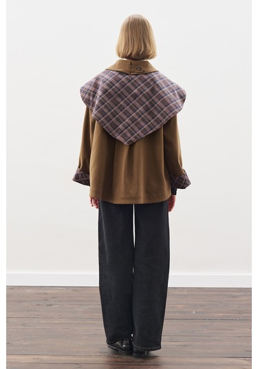 Greta Şal Detaylı Parka Ceket Haki Haki