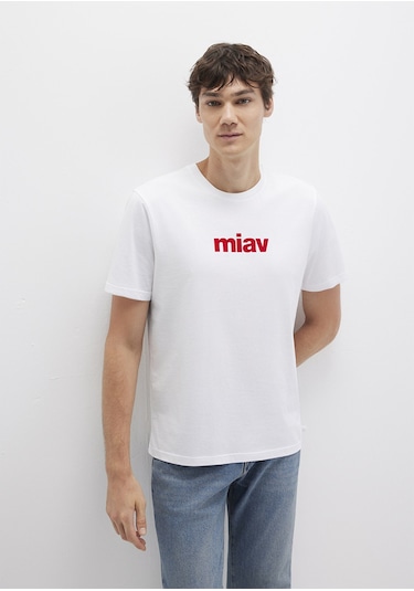 Mavi - Miav Baskılı Erkek Tişört 067153-622 Kırmızı Beyaz