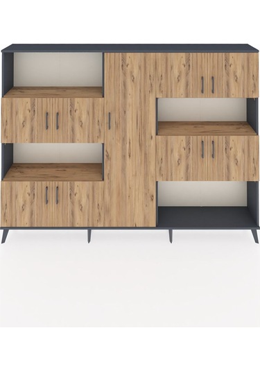 Arges Dolap 10 Raflı 9 Kapaklı 220x30x163 Antrasit-çam Antrasit-çam