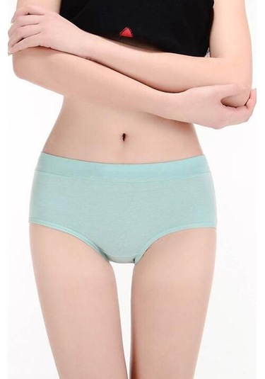 Yeşil Fallsweet Kadın Pamuk Külot Katı Orta Bel Külot Rahat Günlük Giyim Bayan Külot Yeşil