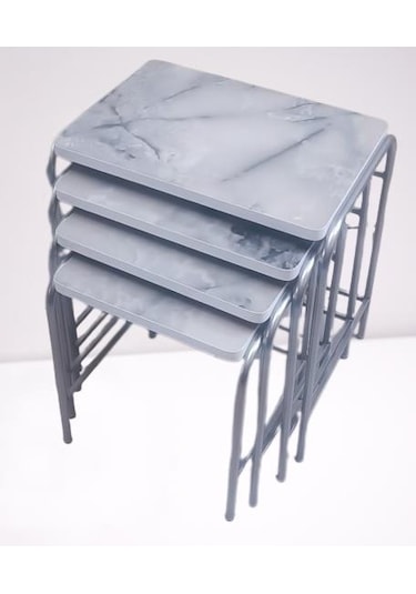 1448bng90220 Zigon Sehpa Demet Metal Model Nikelaj Ayak Ahşap Mermer Dalgalı Desen