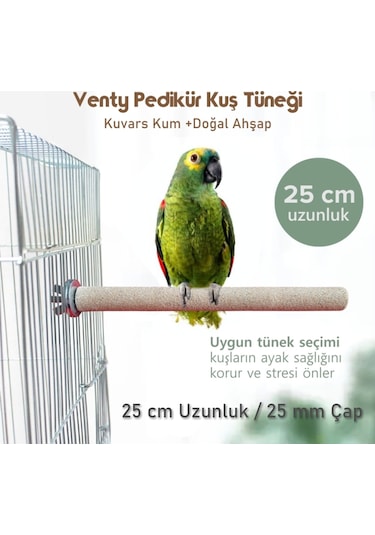 Vixpet Venty Pedikür Papağan Tünek 25 cm Uzunluk 25 mm Çap / 1 Adet - Kumlu Tünek- Zımpara Tünek