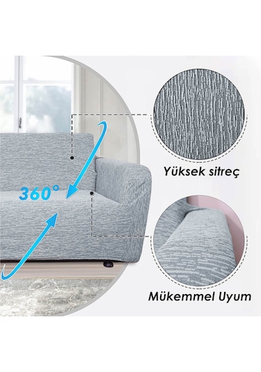 Jakarlı Düz Desen 3 3 1 1 Gri Lastikli Kanepe Örtüsü Lastikli Koltuk Örtüsü Koltuk Kılıfı Takımı Gri