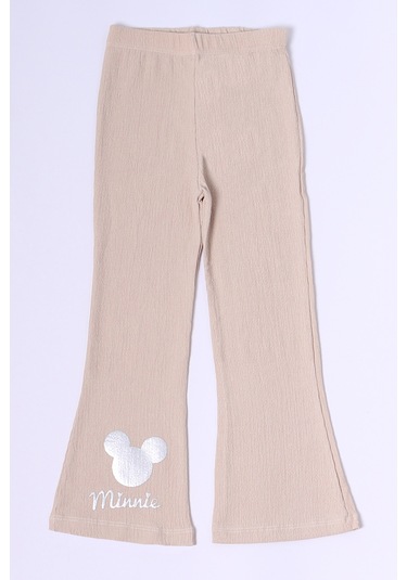 Kız Çocuk Tayt İspanyol Paça Karakter Nakışlı F15 Bej