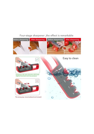 Kırmızı Kalemtıraş Açısı Ayarlanabilir 4 Seviyeli Makas Kalemtıraş Profesyonel Mutfak Bıçağı Bileyici Aracı