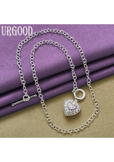 925 Ayar Gümüş Kalp Şeklinde Aaa Zirkon Kolye Kolye Kadın Düğün Parti Moda Takı İçin