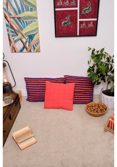 Peraluna Foam Pıllow Şifon Şerit Triko Yastık Kılıfı 45x45 Cm Koral - Koral