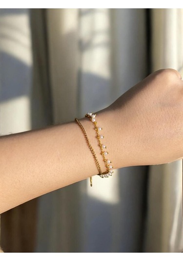 Çift Sıra Boncuklu Zincir Zarif Kadın Bileklik