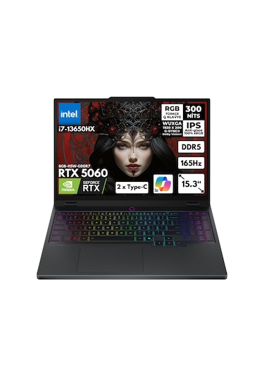 Lenovo Legion 5 15IRX10 83LY00AXTRHMF8 i7-13650HX 32 GB 2 TB SSD RTX5060 8 GB 15.3" Wuxga Free Dos Dizüstü Bilgisayar