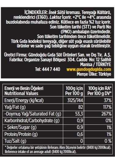 Gündoğdu Silindir Tereyağı 1 KG