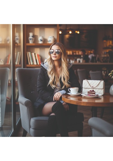 Kapüşonlu Eldiven Detaylı Kışlık Kadın Şişme Mont Siyah