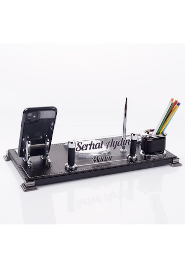 Milano Masa İsimliği Masaüstü Siyah Deri Ofis Seti