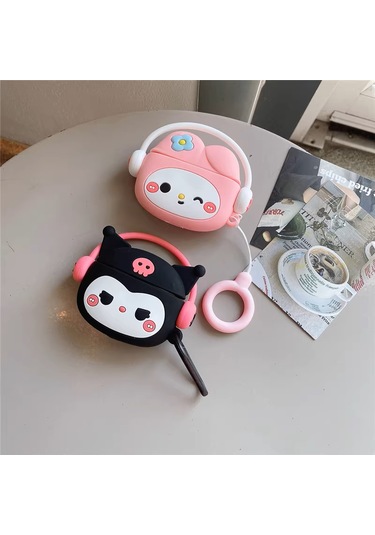 Samsung Galaxy Buds 3 / Galaxy Buds 3 Pro Uyumlu Figürlü Askılı Kılıf Siyah - Pembe