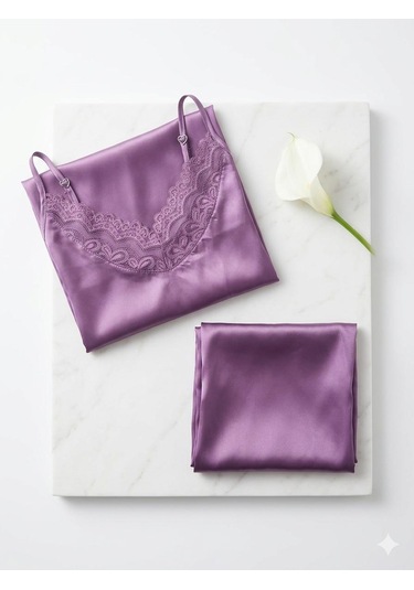 Miressa Saten Şortlu Pijama Takımı Mor