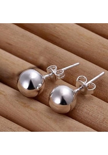 Kadın Moda Gümüş Renk Paslanmaz Çelik Yuvarlak Top Kulak Damızlık Küpe Takı