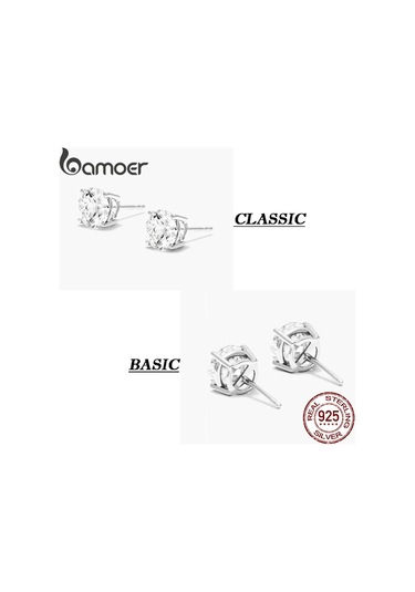 Altın Bamoer 925 Ayar Gümüş Basit Yuvarlak Mozanit Saplama Küpe Kadınlar İçin Klasik Nişan Düğün Güzel Takı Hediye Mse038-b